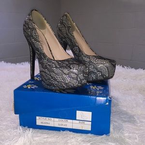 Silver Lace Platform Heels